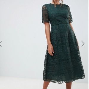 Lace Midi Dress - Forest Green